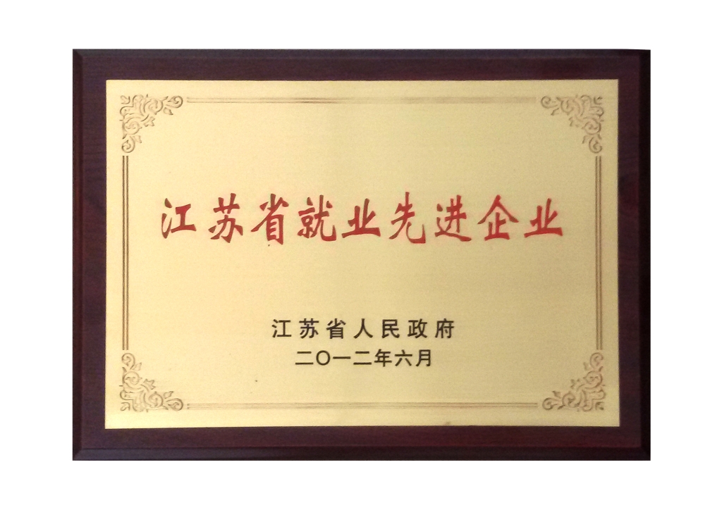 2012年江苏省人民政府授予“江苏省就业先进企业”